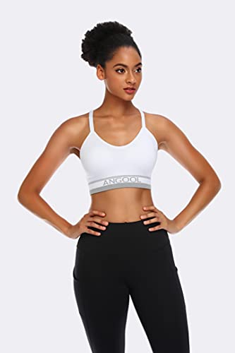 Angool Strappy Sports Bras For Women, Longline Medium Support Yoga Bra Wirefree Padded Sports Bra With Adjustable Straps Green 3Pack #TOP4