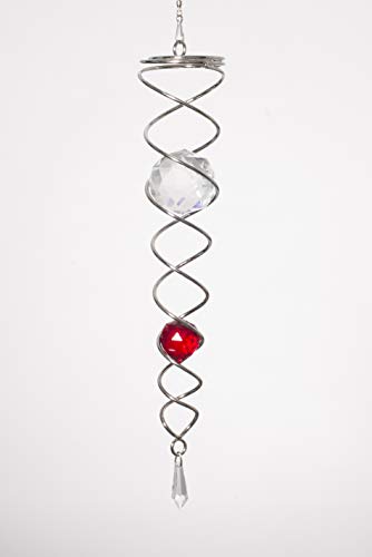 Spinart Windspiel Edelstahl Kristall Rot Twister - Windspiel 6x35cm, Kugeln: Ø5cm/Ø3cm inkl. Haken, Kugellagerwirbel, Nylonschnur, Zwei Glaskugeln und Glastropfen im Facettenschliff (Rot) Cover