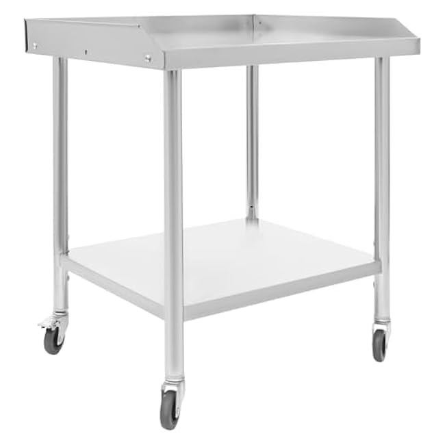 2-Tier Rolling Work Table for Food Prep, Baking,Large Mobile Kitchen Island with Adjustable Shelf & Locking Casters, Stainless Steel Kitchen Prep Table for Hotel,Home,Restaurant-rIIEI0dG