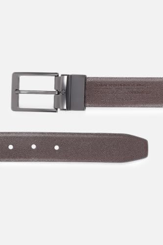 Image of Louis Philippe Men's 100% Italian Leather Matt Gun Metal Buckle Formal Reversible Belt