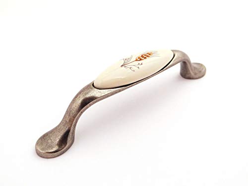 SO-TECH® Venus Porzellangriff Möbelgriffe Cremefarbig mit Ährendekor/Silber antik patiniert BA 96 mm
