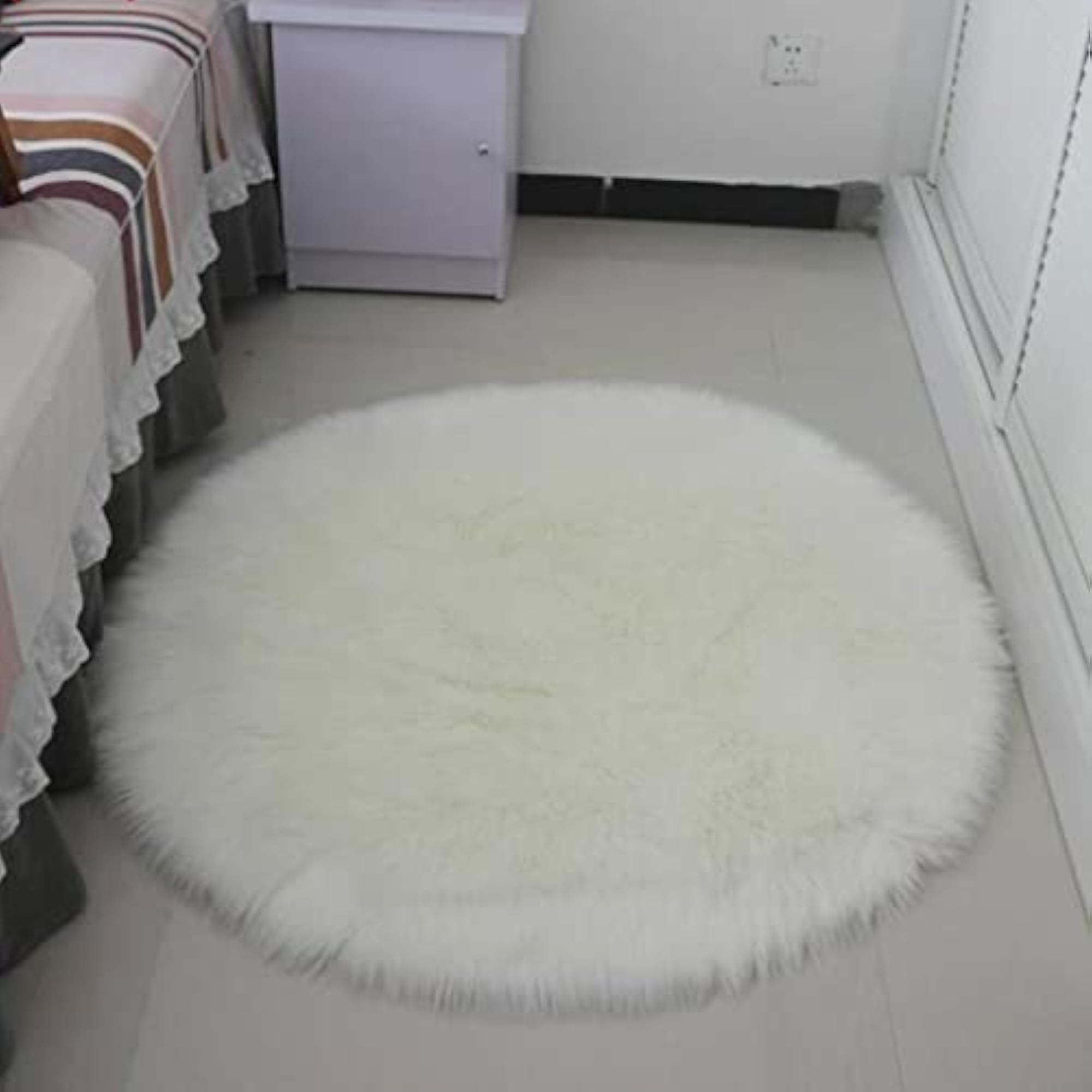 2pc Fluffy Artificial Sheepskin Rug Set, Cozy Home Decor