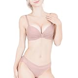 [フランデランジェリー] 谷間キープ ブラセット 【カップが浮かない隙間レス+盛れる Wパッドでズレない安定感】 すき間レスブラ スムースリブ ブラジャー ショーツセット fwma100 ピンクベージュ,D75