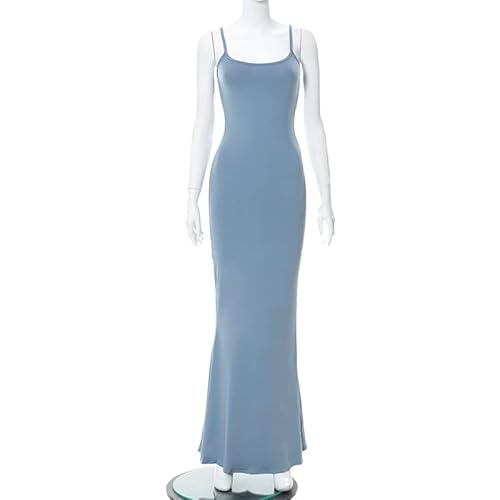 Anotherchill Women's Casual Lounge Slip Long Dress Sexy Sleeveless Backless Bodycon Maxi Dresses 2023 Summer Slim Elegant (Blue, Medium) #TOP2