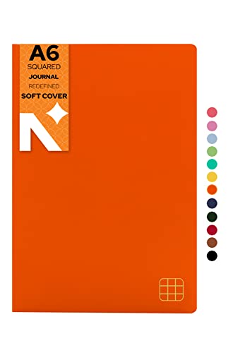 Image of NEORAH -A6 Checked Notebook (Square Ruling) SOFT COVER Organiser REFILL | 110 GSM | 160 pages (Size 14.8 cm x 10.5 cm) Planner Journaling Writing Note Taking Diary,Travellers Journal - Orange