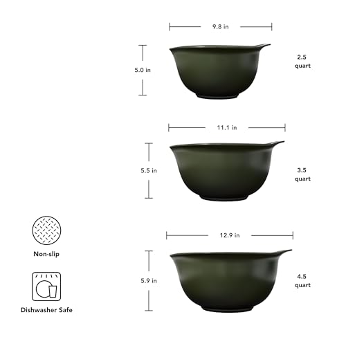 Image of KitchenAid Universal Nesting Plastic Mixing Bowls, Set of 3, 2.5 quart, 3.5 quart, 4.5 quart, Evergreen