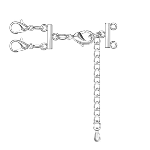 5 Sets Necklace Bracelet Connectors Multi Strand Clasps with Lobster Clasps for Jewelry Findings (Silver, 2 Strand Clasps with 2 Lobster Clasps)