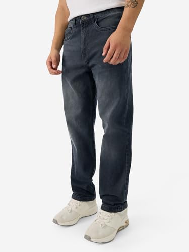 Image of The Souled Store Straight-Fit Denim: Men and Boys Cotton Blend Straight Fit Cargo Pockets Lightweight Everyday All-Season Denim Jeans