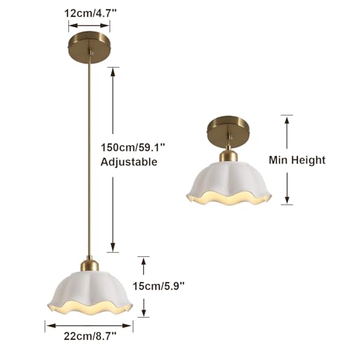Image of Ceramic Pendant Light Set of 2 with Retro White Dome Lampshade Modern Ceiling Hanging Lamp Adjustable Nordic Mid Century Pendant Light for Kitchen Island Bedroom Restaurant