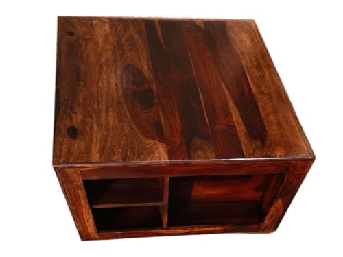 Image of Furniture Sheesham Wood Round Center Coffee Table | Wooden Teapoy Tea Cocktail Tables (Light Walnut Finish, 96.5D x 76.2W x 45.7H CM)