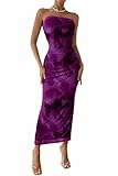 PRETTYGARDEN Women's Summer Maxi Bodycon Dresses Strapless Tube Top Printed Long Party Club Slit Dress (Floral Purple,Medium)