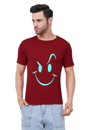 Image of Caseria Men's Cotton Printed T-Shirt -Smiley Stroke | 100% Cotton | Half Sleeves | Regular Fit | Printed | Round Neck | Graphic T Shirt