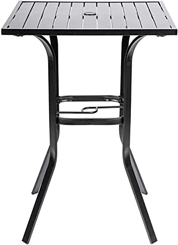 Oakcloud Patio Square Height Bar Table Outdoor Metal Frame Bistro Table with Umbrella Hole -39" Height Coating Old Craft,Rust and Weather Resistant,Classic Black