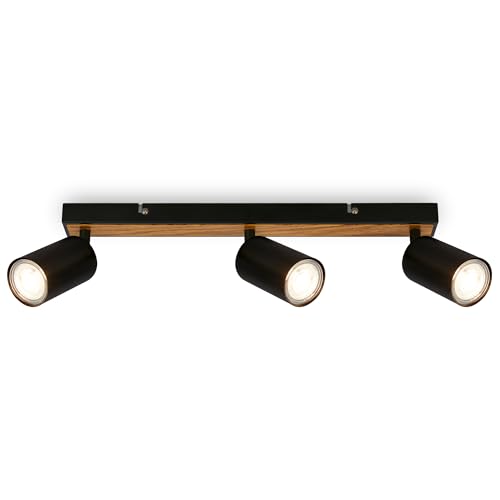 Briloner - Lampada da soffitto, orientabile, attacco GU10, max. 9 W, plafoniera, lampada soggiorno, cucina, faretto da soffitto, illuminazione da soffitto, 44 cm, legno nero, 3 Luci