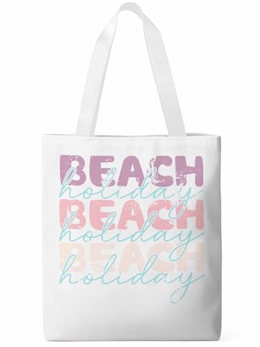 Canvas Tote Bags,Grocery Shopping Cloth Bag Holiday Beach Word Reusable Shoulder Bags Tote Bag for Travel Work Gym