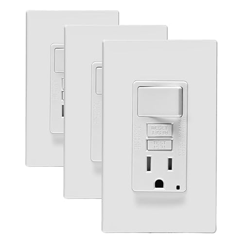 Image of Leviton GFCI Switch Outlet Combo, 15 Amp, Self Test, Tamper-Resistant with LED Indicator Light, Saves Space, GFSW1-W, White (Pack of 3)
