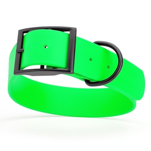 Image of Dogline Biothane Waterproof Dog Collar Strong Coated Nylon Webbing with Black Hardware Odor- Proof for Easy Care Easy to Clean High Performance Fits Small Medium or Large Dogs, Tropical Green