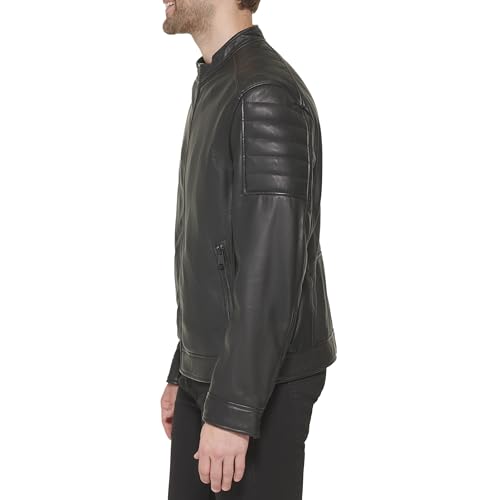 Image of Cole Haan Men's Stand Collar Fully Lined Leather Jacket