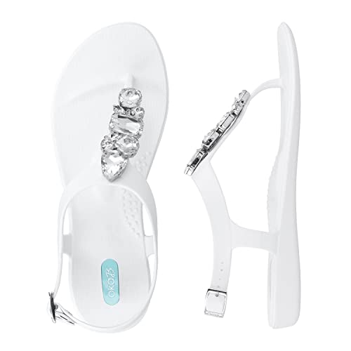 Oka-B Women's Carson Monroe Thong Sandal,Salt with Chunky Clear Crystal Strand, Size 9 M