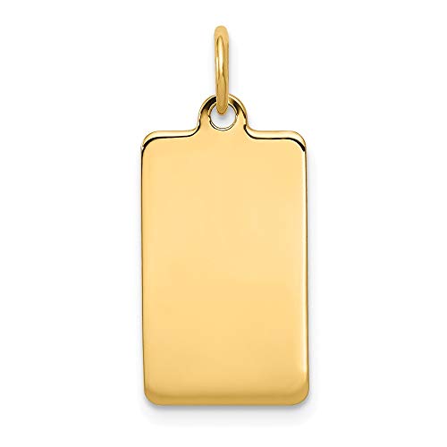 Solid 14k Yellow Gold Plain .018 Gauge Rectangular Engravable Disc Charm Pendant - 23mm x 11mm