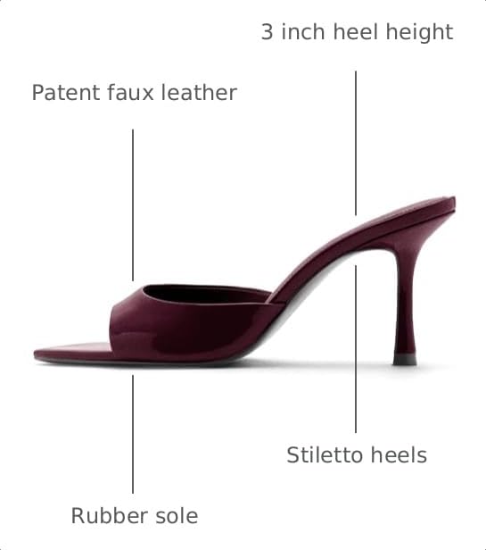 Image of Riekhany High Heel Mules for Women Slip On Open Pointed Toe Classy Patent Leather Stiletto Pumps Formal Slingback Mule Sandals Dress Walking Shoes