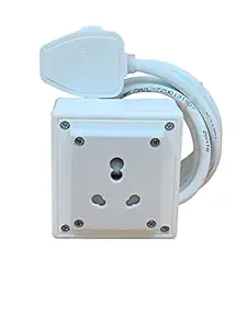 INDRICO Extension Board Heavy Duty 1 Socket 15A 16A 20A High Load Capacity 3000 Watts with 16A Big Plug PVC White (2 Meter)