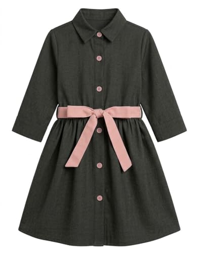 Image of A.T.U.N. (ALL THINGS UBER NICE) Girls 100% Cotton Shirt Dress with Belt | Solid Button-Down Dress with Collar Neck | Soft Breathable Kids Outfit for Girls