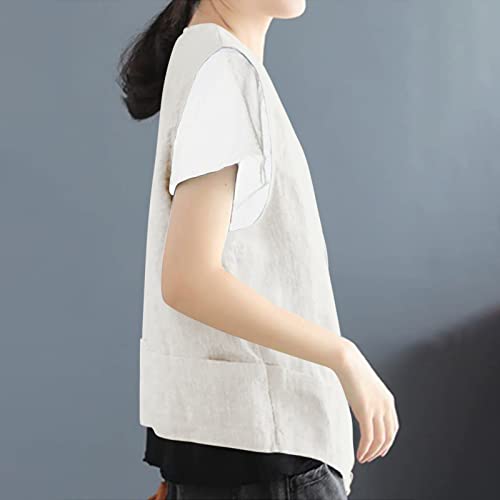 Womens Vest 2023 Summer Cotton Linen Vest Top Vintage Casual Sleeveless Button Down Jacket Loose Vests Outerwear3