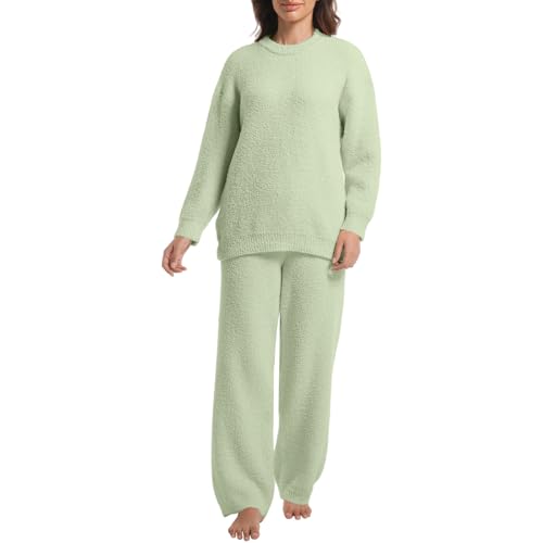 Image of BOSECETA 2 Piece Fleece Pajamas for Women Set Loungewear Outfits Knit Sweater Womens Long Sleeve Fuzzy Pajama Sets