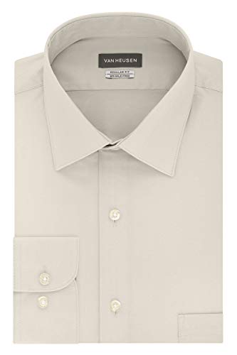 Amazon.com: Van Heusen Men's Herringbone Regular Fit Solid Spread Collar Dress  Shirt, Khaki, 14.5