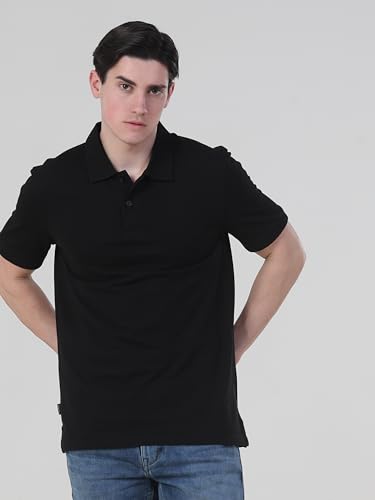 Image of TURMS Men's Casual Solid Polo T-Shirt, Odor Control, Stretchable & Breathable, Cotton Blend Fabric, Collared Neck, Half Sleeve