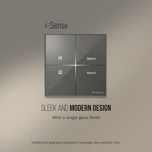 Image of Havells Crabtree iSense Smart Monoblock Touch Panel with 1 Curtain Controller & 2 Scene(Grey) I Compatible with 2M Gang Box I Mesh connectivity I Compatible with Alexa, Google Home
