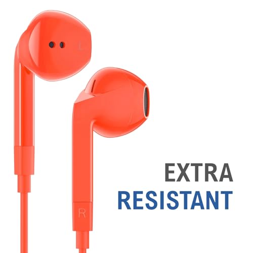 Image of LUDOS FEROX Wired Earbuds in-Ear Headphones, 5 Year Warranty, Earphones with Microphone, Noise Isolation Corded for 3.5mm Jack Ear Buds for iPhone, Samsung, Laptop, Kids, School Students - Coral