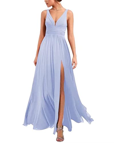 Robe en mousseline col en V ligne A pour femme de demoiselle d'honneur lavande 56