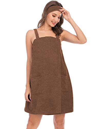 Image of Veseacky Women Bath Wrap Towel for Womens Shower with Pocket Adjustable Spa Robe & Facial Headband