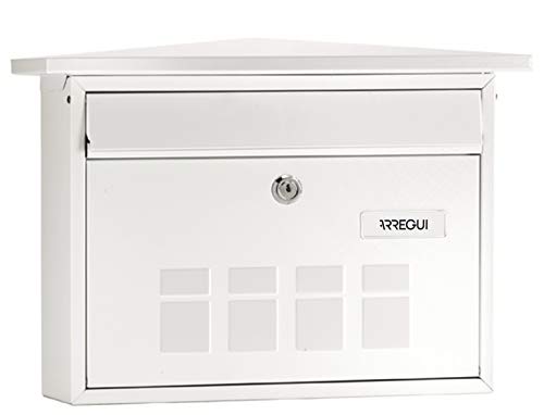 ARREGUI Deco E5701 Buzón Exterior de Acero, Tamaño M (Correo DIN A4 y Revistas), Buzón de Correo Mediano, Buzón de Pared de Fondo Estrecho, Antilluvia, Fácil de Instalar, Blanco