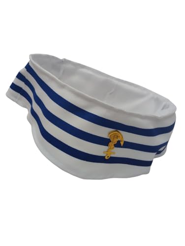 Image of BookMyCostume Kids Sailor Cap Captain Marine Cap Fancy Dress Costume Accessory Free Size Blue /White