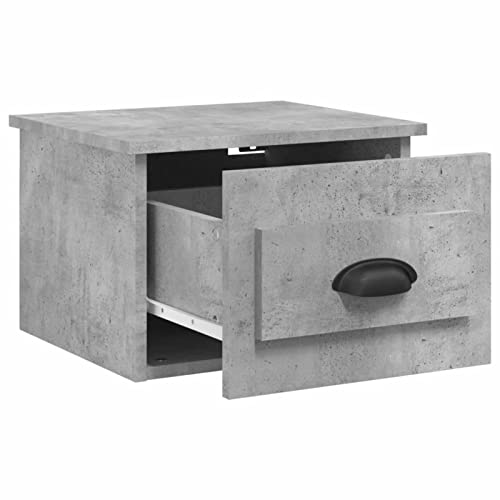 Table de chevet murale grise en béton avec tiroir de rangement suspendu