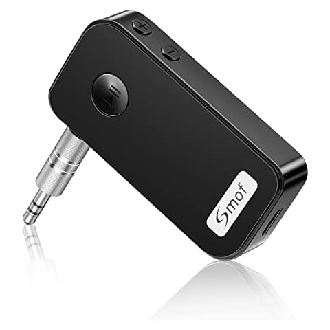 Smof Aux Bluetooth Adapter for Car,Bluetooth 5.0 Receiver/ Portable Hands-Free Call/Car Stereo Music/Noise Cancelling/Wireless Audio Adapter with Microphone for Home,Black Cover