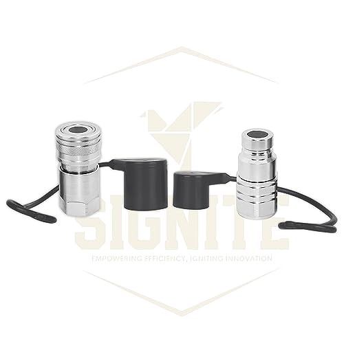 Image of 3 /8 Skid Steer Bobcat Hydraulic Cap Flat Face Air Coupler Cover Male Female Dust Caps and Plug,Fits ISO 16028 Hydraulic Quick Disconnects with Retention Ring Keeps Cap Attached to Hose (BLACK)2 Set