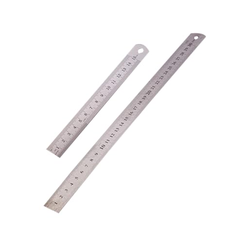 Lurrose 2個 ステンレス製両面刻定規 と 精密スケール 耐摩耗加工 丈夫で錆びにくい 学校 エンジニア オフィス用測定ツール