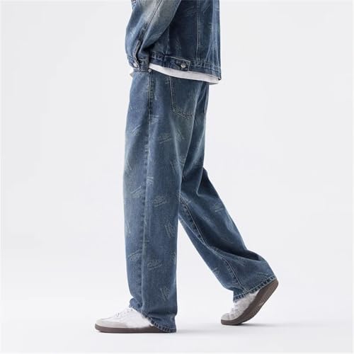 Men's Vintage Classic Printed Jeans High Street Style Distressed Wide Leg Jeans3