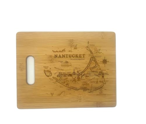 Tabla de cortar rectangular de bambú con mapa de Nantucket, bandeja grabada para charcutería y queso estilo Nueva Inglaterra miniatura 1