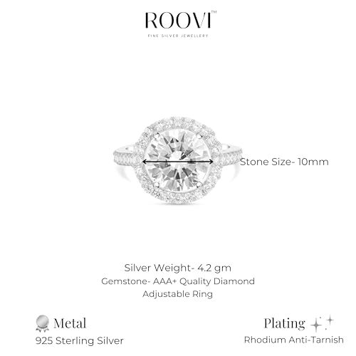 Image of ROOVI Pure 925 Sterling Silver AD Ring I Indian Ring Size-14 I Gifts for Girlfriend I Gifts for Women & Girls| With Certificate of Authenticity and 925 Stamp