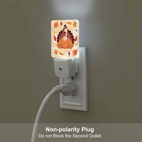 Image of LED Night Light Plug into Wall with Dusk to Dawn Light Sensor White Energy Efficient Thanksgiving Holliday Turkey Pumpkin Leaves Nightlight for Bedroom Bathroom Hallway Living Room Kitchen