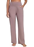 Oalka Women's Wide Leg Yoga Pants High Waist Stretch Sport Sweatpants Casual Dress Pants Petite/Regular/Long Short 28" Taupe M