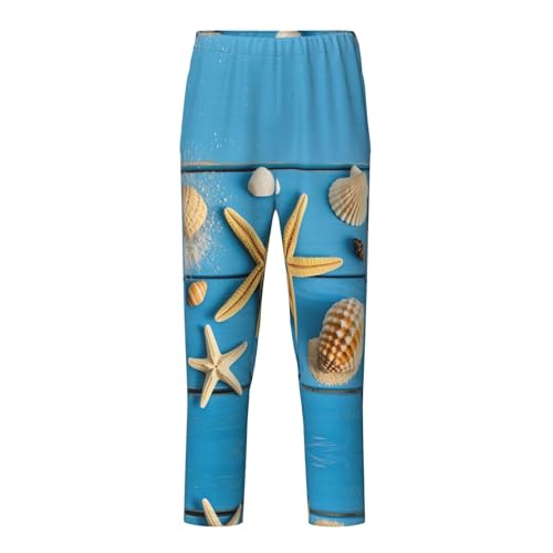 Pajama Pants Pajama Bottoms with Elastic Waistband Sleepwear Lounge PantsStarfish Shell Wooden Background