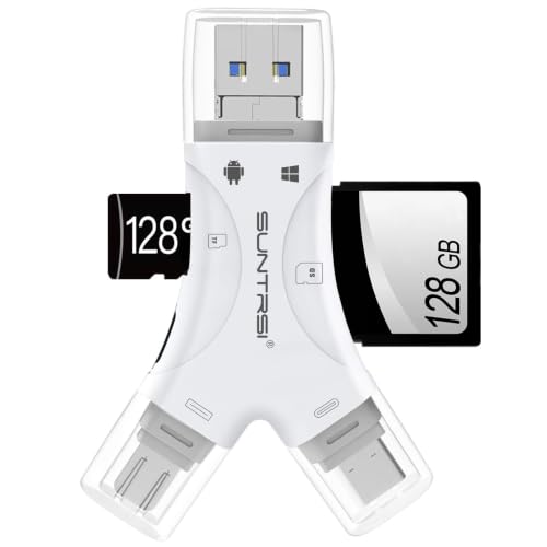 SD Card Reader for iPhone/ipad/Android/Mac/Computer/Camera,4 in1 Micro SD Card Reader Trail Camera Viewer, Portable Memory Card Reader SD Card Adapter for SD and TF Cards(White)