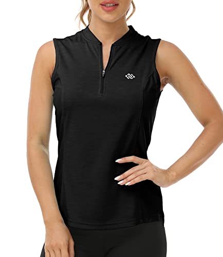 Camiseta de tenis sin mangas para mujer, camisetas de golf para mujer, de secado rápido, protección solar UPF 50+, camisetas deportivas con cremallera, Ad-negro, Large Cover