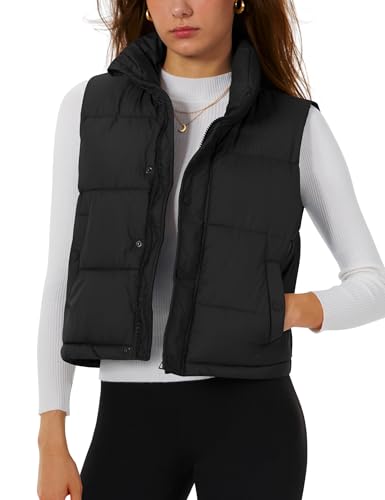Womens Puffer Vest Stand Collar Zip Up Cropped Vests Fall Sleeveless Quilted Vests Winter Outerwear Trendy 2025